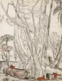 Sous l'arbre by André Maire, Fusain et sanguine, sold Dec 2024