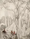 Les cavaliers by André Maire, 1957, Fusain et sanguine, sold Dec 2024