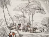 Charrettes à bœufs by André Maire, 1956, Fusain et sanguine, sold Dec 2024