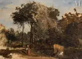 Etude aux environs de Sèvres by Paul Huet, Huile sur toile marouflée sur carton fort, sold Dec 2024