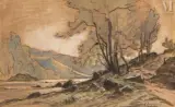 Paysage de montagne by Henri Harpignies, Aquarelle et gouache sur trait de crayon, sold Dec 2024