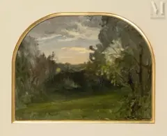 Paysage by François-Auguste Ravier, Huile sur papier marouflé sur toile, sold Dec 2024