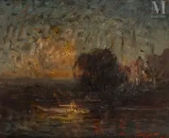 Paysage près de Morestel by François-Auguste Ravier, Huile sur carton fort, sold Dec 2024