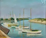 Les bateaux à Ars en Ré (Ile de Ré) by Louis Suire, Huile sur panneau, sold Dec 2024