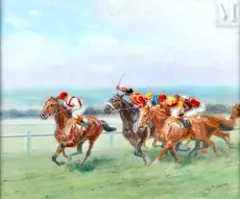 La course de chevaux by Eugène Péchaubès, Huile sur toile d'origine, sold Dec 2024