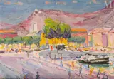 Port en bord de mer by Emile Sabouraud, Huile sur toile, sold Dec 2024