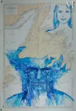 Inu by Edmond Baudoin, 2024, Acrylique sur carte marine, Ile de Terre-Neuve, SHOM, sold Dec 2024