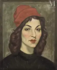 Femme au bonnet rouge by Jacob Markiel, Huile sur panneau, sold Nov 2024