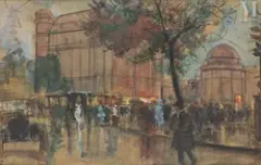 Scène de boulevard by Georges Lapchine, Technique mixte sur papier marouflé sur panneau, sold Nov 2024