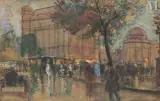Scène de boulevard by Georges Lapchine, Technique mixte sur papier marouflé sur panneau, sold Nov 2024
