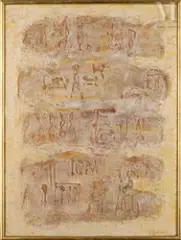 Composition by Constantin Karahalios, 1961, Huile sur toile, sold Nov 2024