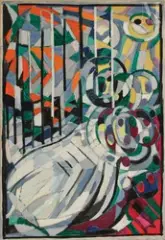 Composition by Esther Carp, Huile sur papier marouflé sur toile, sold Oct 2024
