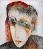 Self Portrait with Orange Band by Shideh Tami, acrylique sur toile, sold Oct 2024