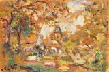 Village by Emmanuel de La Villéon, Huile sur carton, sold Sep 2024