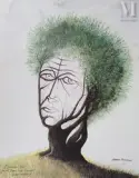 L'Olivier de Saint Jean Cap Ferrat - Visage dans l'arbre by Jean Marais, Lithographie sur vélin, sold Aug 2024
