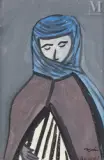 L'homme bleu by Mohamed Hamri, Gouache, sold Jun 2024