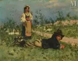 Après-midi à la campagne by Henryk Piątkowski, Huile sur panneau, sold Apr 2024