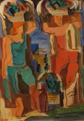 Les porteuses de fruit by Milivoy Uzelac, Huile sur isorel, sold Apr 2024