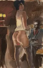 Le rendez-vous by Millivoy Uzelac, Gouache et crayon sur papier, sold Apr 2024