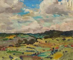 Paysage by Leon Kaufmann, Huile sur panneau, sold Apr 2024
