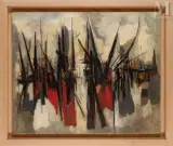 Bateaux by Pierre Dmitrienko, 1954, Huile sur toile, sold Jan 2024
