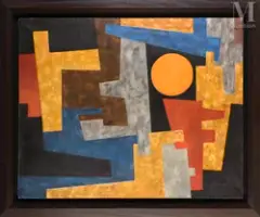 Composition by Jean Leppien, Huile sur toile portant le, sold Jan 2024