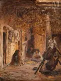 Femmes à l'intérieur de la maison by Joseph Saint-Germier, Huile sur panneau, sold Nov 2023