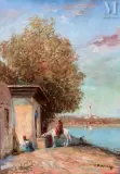 La halte by Vincent Manago, Huile sur toile d'origine, sold Nov 2023