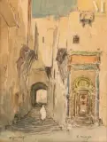 Rue animée dans la casbah d'Alger by Léon Moyse, Aquarelle sur trait de crayon, sold Nov 2023