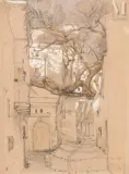 Rue dans la casbah d'Alger by Gustave Bournichon, Crayon, aquarelle et rehauts de gouache blanche, sold Nov 2023