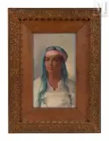 Portrait de jeune femme by Gustave Lemaitre, Huile sur toile marouflée sur carton, sold Nov 2023