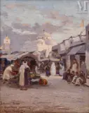La Mosquée et la place de Sidi Mehrez by Marcel Thibaut, Huile sur toile d'origine, sold Nov 2023