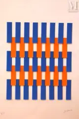 Composition aux rectangles bleus et oranges by Albert Chubac, Collage sur papier, sold Dec 2023