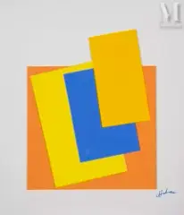 Composition aux rectangles by Albert Chubac, 1985, Acrylique et collage sur carton, sold Dec 2023