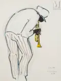 Miles Davis by Jean Culot, Crayon et feutre sur papier, sold Dec 2023