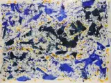 Composition en bleu, jaune et azur by Yves Riss, Gouache sur papier, sold Dec 2023