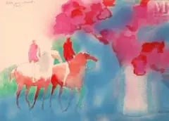 Les cavaliers by Paul Guiramand, Gouache et crayon sur papier, sold Dec 2023