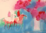 Les cavaliers by Paul Guiramand, Gouache et crayon sur papier, sold Dec 2023