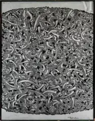 This is" by Claire Falkenstein, 1962, Huile et peinture métallique sur toile, sold Nov 2023