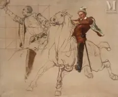 Etude de cavaliers by Maksymilian Gierymski, Huile et crayon sur toile, sold Oct 2023