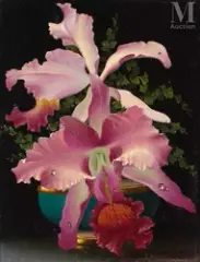 Orchidées by Lev Tchistovsky, Huile sur isorel, sold Oct 2023