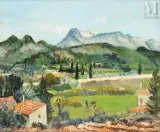Paysage du Midi aux cyprès by David Peretz, Huile sur toile, sold Oct 2023