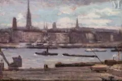 Port de Rouen by Henri Beau, Huile sur toile d'origine, sold Sep 2023