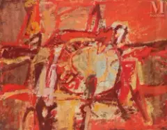 Composition en rouge by Albert Bitran, Gouache, sold Sep 2023