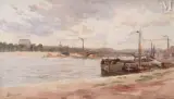 Péniche sur la Seine by Charles Bousquet, Huile sur toile, sold Sep 2023