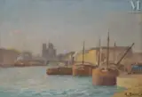 Péniches sur les quais de Seine by Adolphe Felix Broet, Huile sur toile (rentoilée), sold Sep 2023