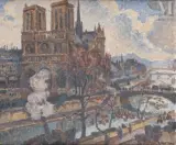 Notre Dame par temps nuageux by Raoul Jean Dastrac, Huile sur toile d'origine, sold Sep 2023