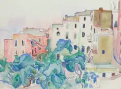 Village de Saint-Tropez by Henri Doucet, Aquarelle sur trait de crayon, sold Sep 2023