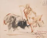 Tauromachie by José G de la Pena, Aquarelle et rehauts de gouache, sold Sep 2023