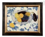 Composition aux fruits, nappe à ramage bleu by Pierre Boncompain, Huile sur papier marouflé sur toile, sold Sep 2023